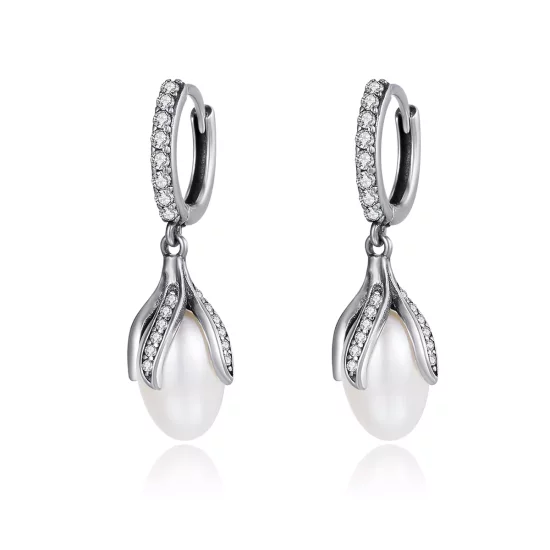 (imagen para) Pendientes de botón estilo Pandora de plata con brote de mimosa - SCE259