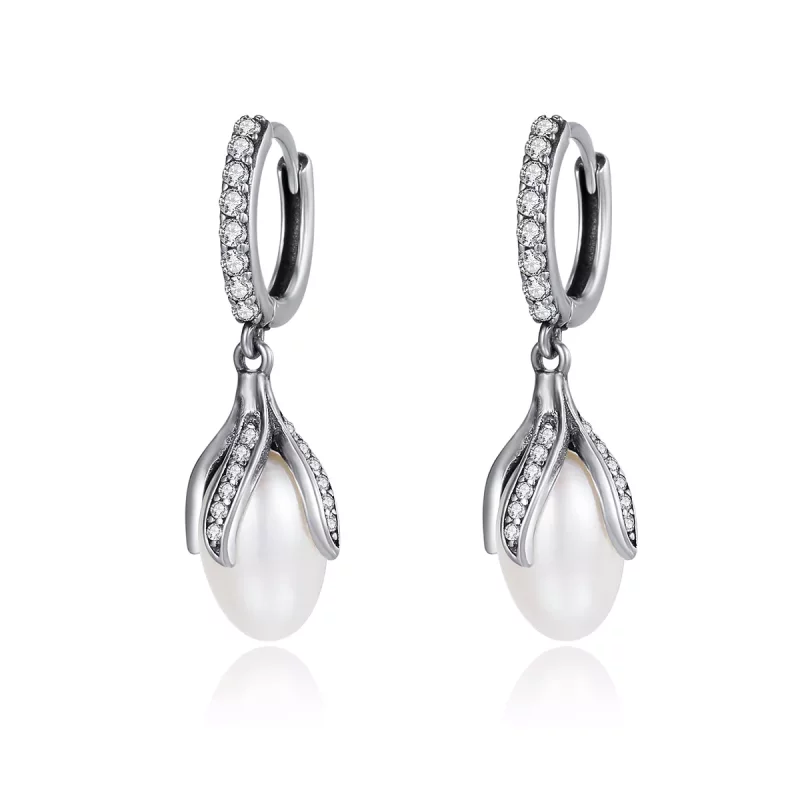 (imagen para) Pendientes de botón estilo Pandora de plata con brote de mimosa - SCE259