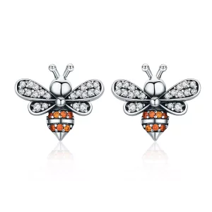(imagen para) Pendientes de botón estilo Pandora de plata con diseño de abeja - SCE344