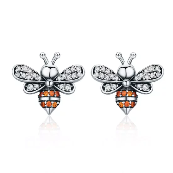 (imagen para) Pendientes de botón estilo Pandora de plata con diseño de abeja - SCE344