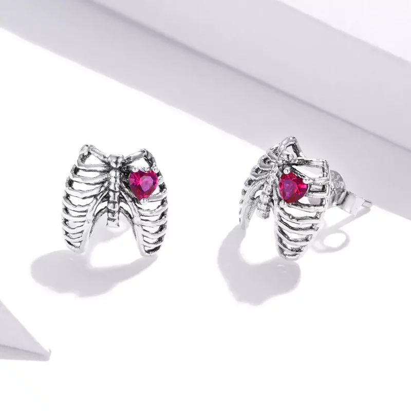 (imagen para) Pendientes de Botón Estilo Pandora de Plata con Diseño de Costillas - SCE970 - Ver 2