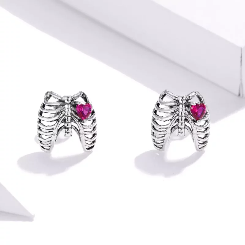 (imagen para) Pendientes de Botón Estilo Pandora de Plata con Diseño de Costillas - SCE970 - Ver 3
