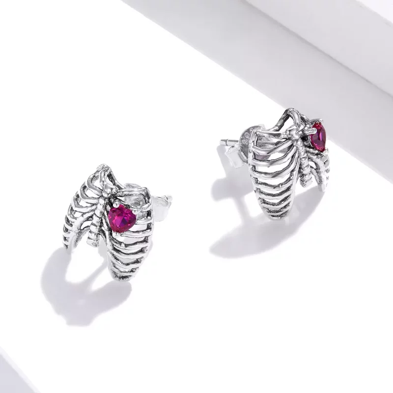 (imagen para) Pendientes de Botón Estilo Pandora de Plata con Diseño de Costillas - SCE970 - Ver 4