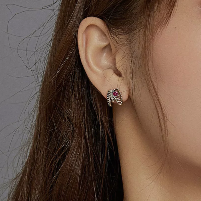 (imagen para) Pendientes de Botón Estilo Pandora de Plata con Diseño de Costillas - SCE970 - Ver 7