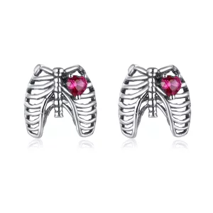Pendientes de Botón Estilo Pandora de Plata con Diseño de Costillas - SCE970 (imagen para) Pendientes de Botón Estilo Pandora de Plata con Diseño de Costillas - SCE970