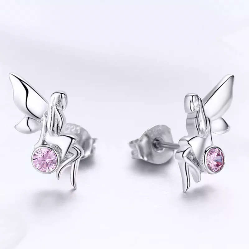 (imagen para) Pendientes de botón estilo Pandora de plata con hada de flores - SCE395 - Ver 2