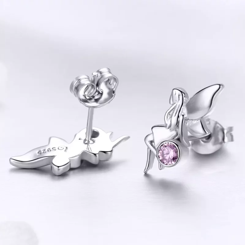 (imagen para) Pendientes de botón estilo Pandora de plata con hada de flores - SCE395 - Ver 3