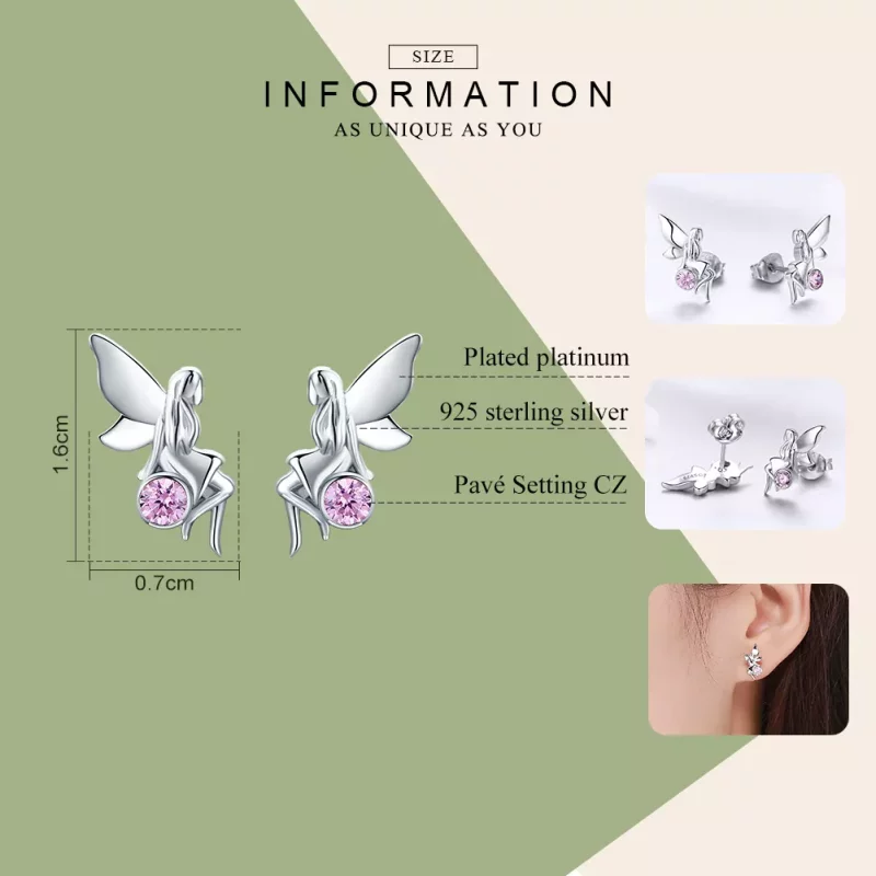 (imagen para) Pendientes de botón estilo Pandora de plata con hada de flores - SCE395 - Ver 4