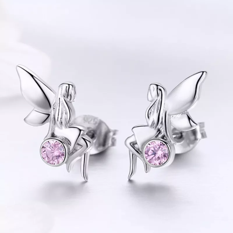 (imagen para) Pendientes de botón estilo Pandora de plata con hada de flores - SCE395 - Ver 5