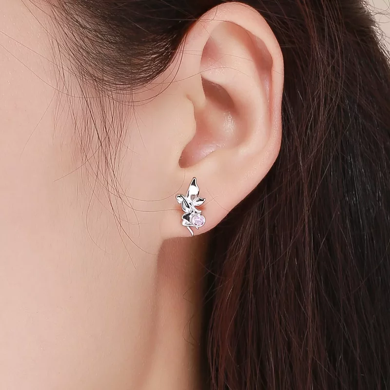 (imagen para) Pendientes de botón estilo Pandora de plata con hada de flores - SCE395 - Ver 6