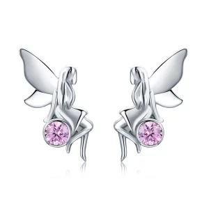(imagen para) Pendientes de botón estilo Pandora de plata con hada de flores - SCE395