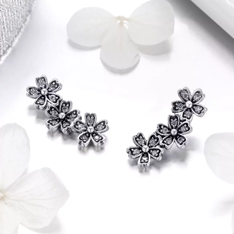 (imagen para) Pendientes de botón estilo Pandora de plata con margaritas contratadas - SCE419 - Ver 2