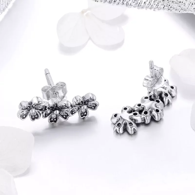 (imagen para) Pendientes de botón estilo Pandora de plata con margaritas contratadas - SCE419 - Ver 3