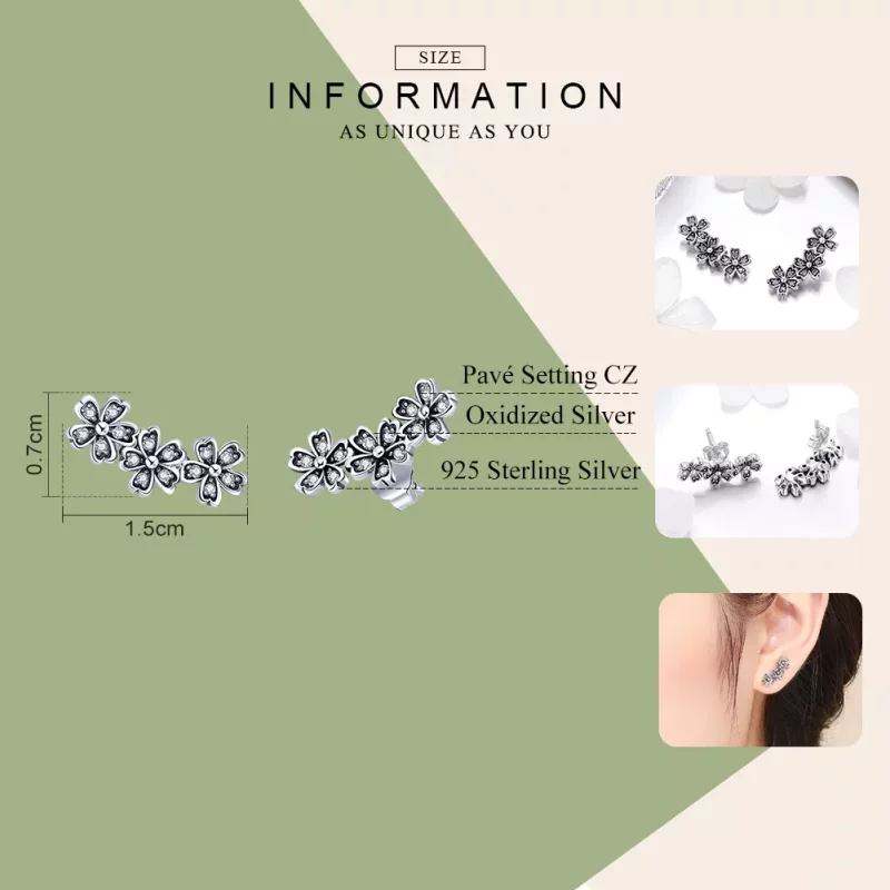 (imagen para) Pendientes de botón estilo Pandora de plata con margaritas contratadas - SCE419 - Ver 4