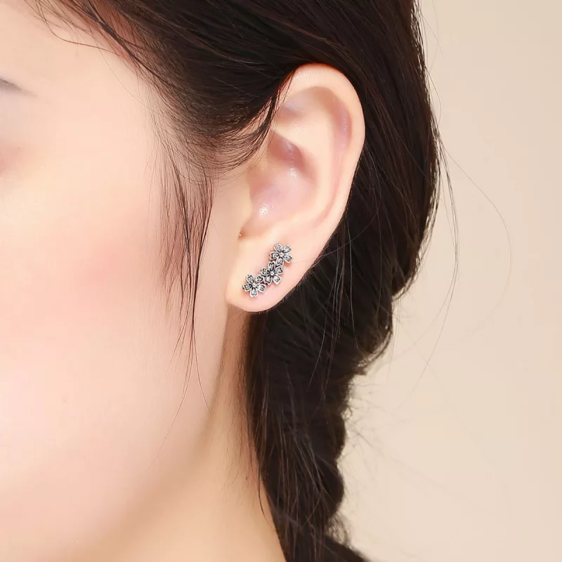 (imagen para) Pendientes de botón estilo Pandora de plata con margaritas contratadas - SCE419 - Ver 6