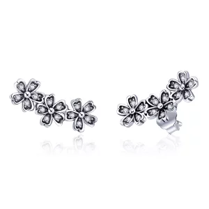 (imagen para) Pendientes de botón estilo Pandora de plata con margaritas contratadas - SCE419