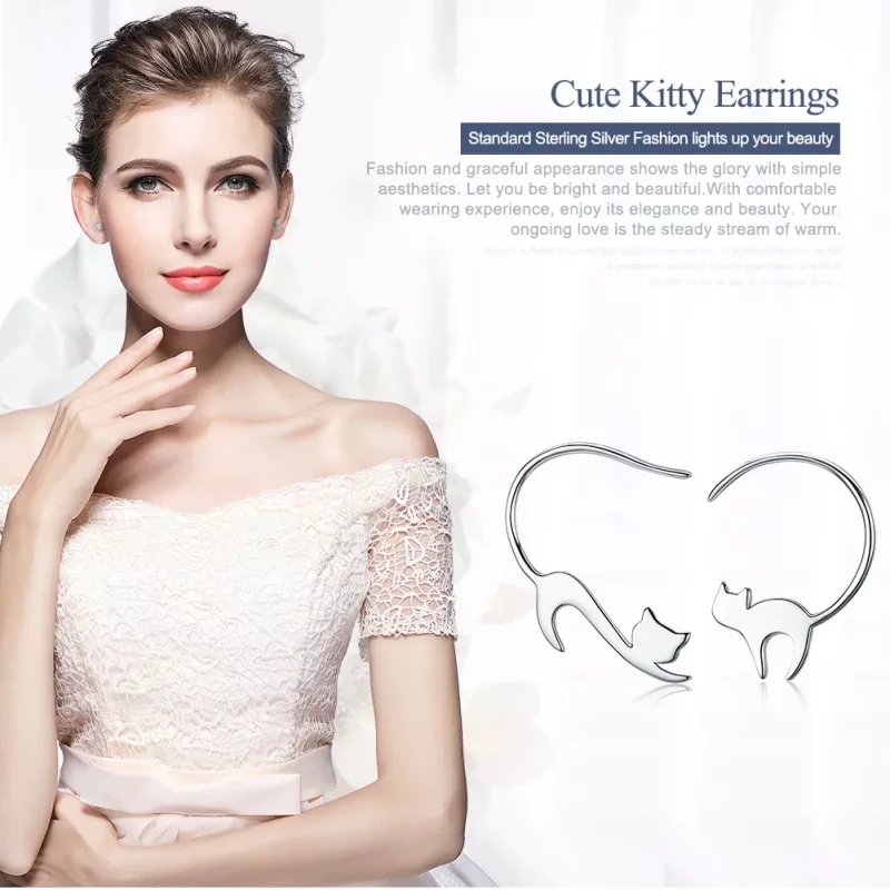 (imagen para) Pendientes de botón estilo Pandora de plata con travieso gatito - SCE073 - Ver 2