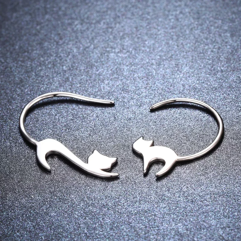 (imagen para) Pendientes de botón estilo Pandora de plata con travieso gatito - SCE073 - Ver 3