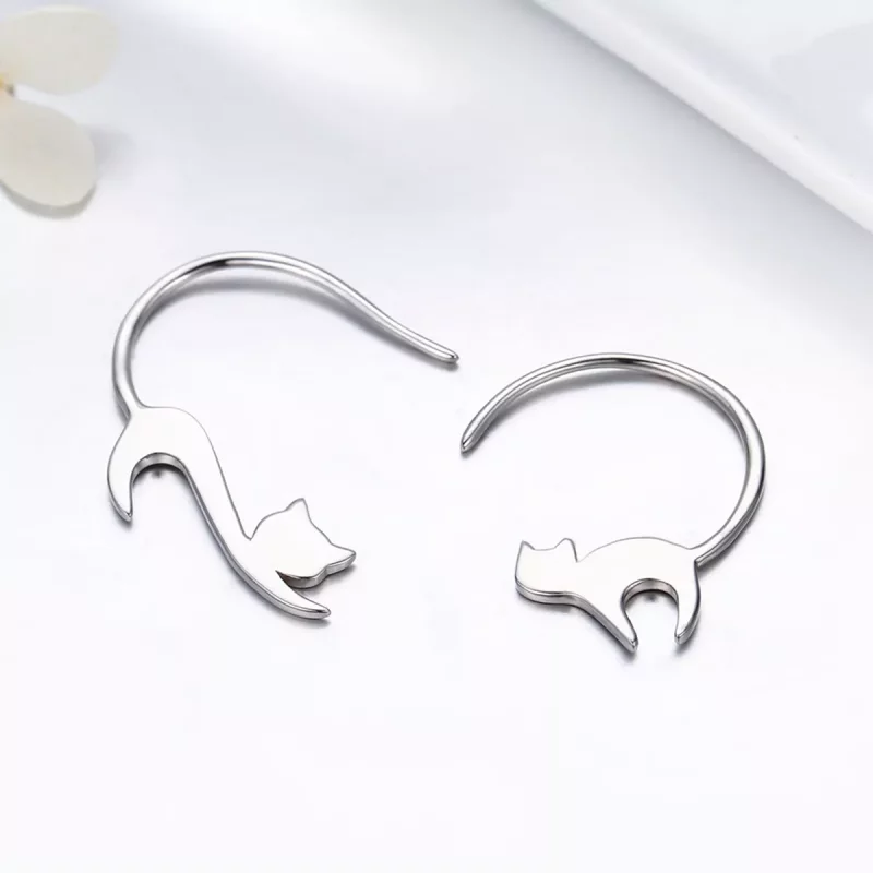 (imagen para) Pendientes de botón estilo Pandora de plata con travieso gatito - SCE073 - Ver 4