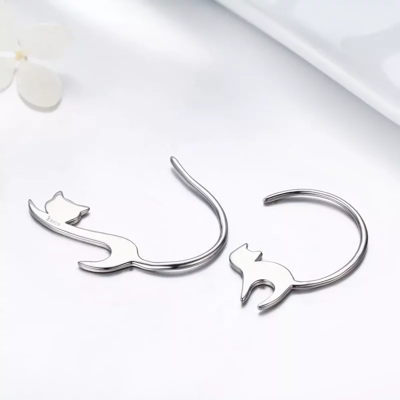 (imagen para) Pendientes de botón estilo Pandora de plata con travieso gatito - SCE073 - Ver 5
