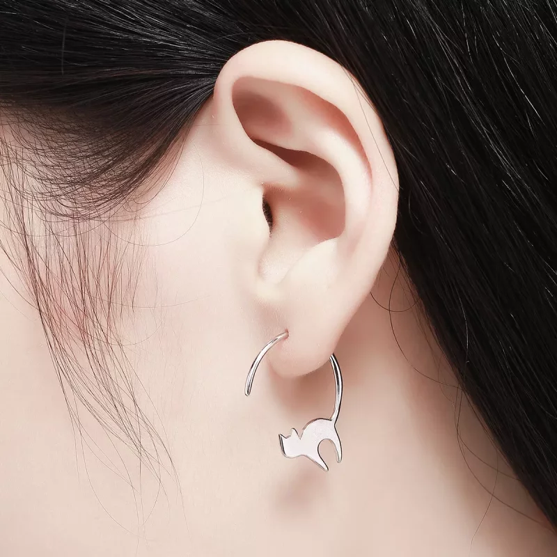 (imagen para) Pendientes de botón estilo Pandora de plata con travieso gatito - SCE073 - Ver 6