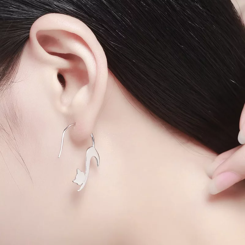 (imagen para) Pendientes de botón estilo Pandora de plata con travieso gatito - SCE073 - Ver 7