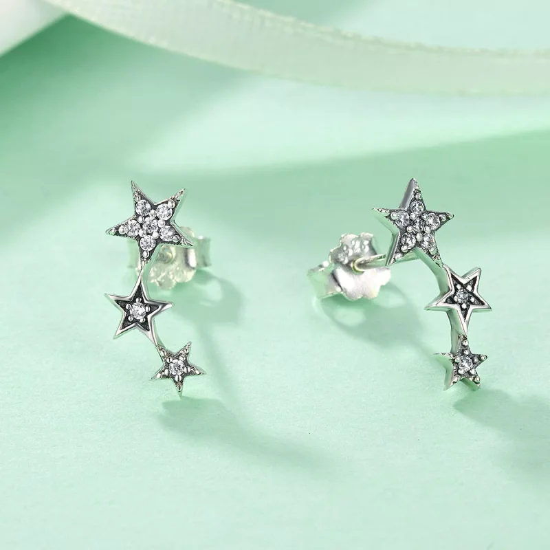 (imagen para) Pendientes de botón estilo Pandora de plata Secretos de las Estrellas - SCE175 - Ver 4
