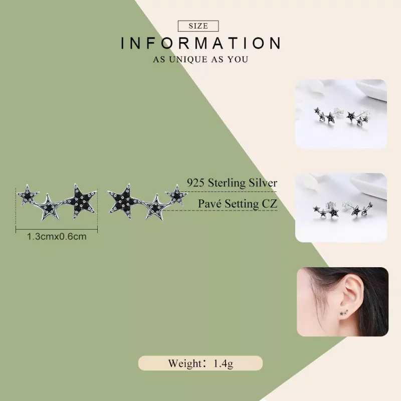 (imagen para) Pendientes de botón estilo Pandora de Plata Secretos de las Estrellas - SCE292 - Ver 4