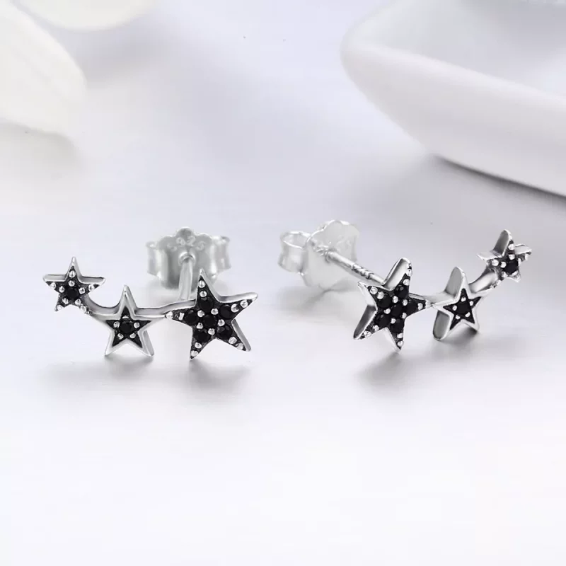 (imagen para) Pendientes de botón estilo Pandora de Plata Secretos de las Estrellas - SCE292 - Ver 5