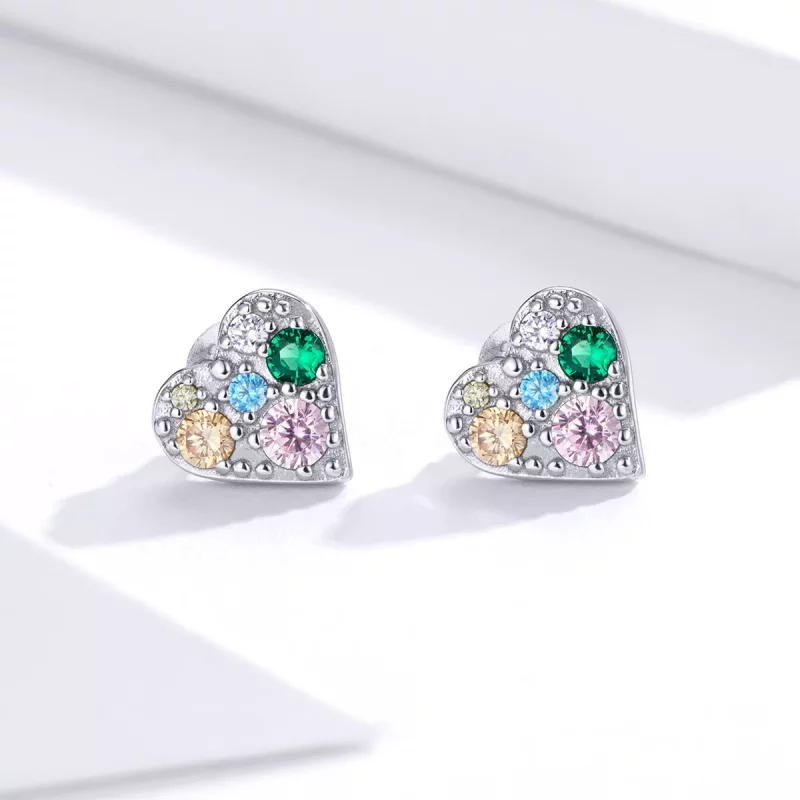 (imagen para) Pendientes de botón estilo Pandora en color plateado con amor colorido - SCE890 - Ver 2