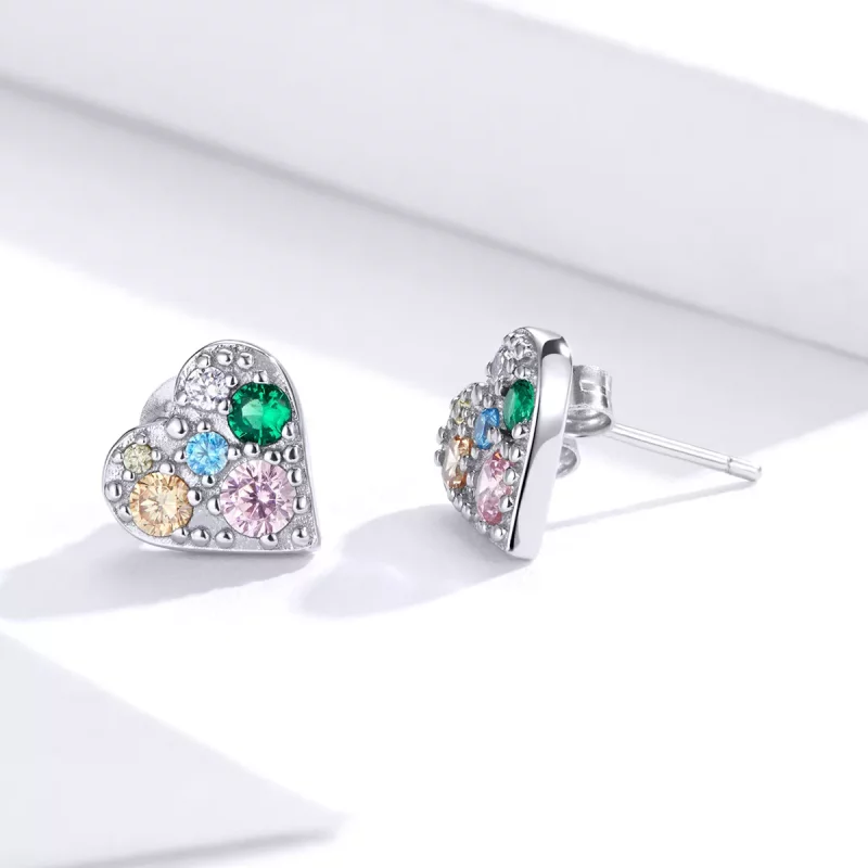 (imagen para) Pendientes de botón estilo Pandora en color plateado con amor colorido - SCE890 - Ver 3