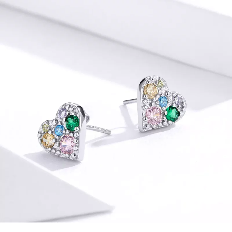 (imagen para) Pendientes de botón estilo Pandora en color plateado con amor colorido - SCE890 - Ver 4