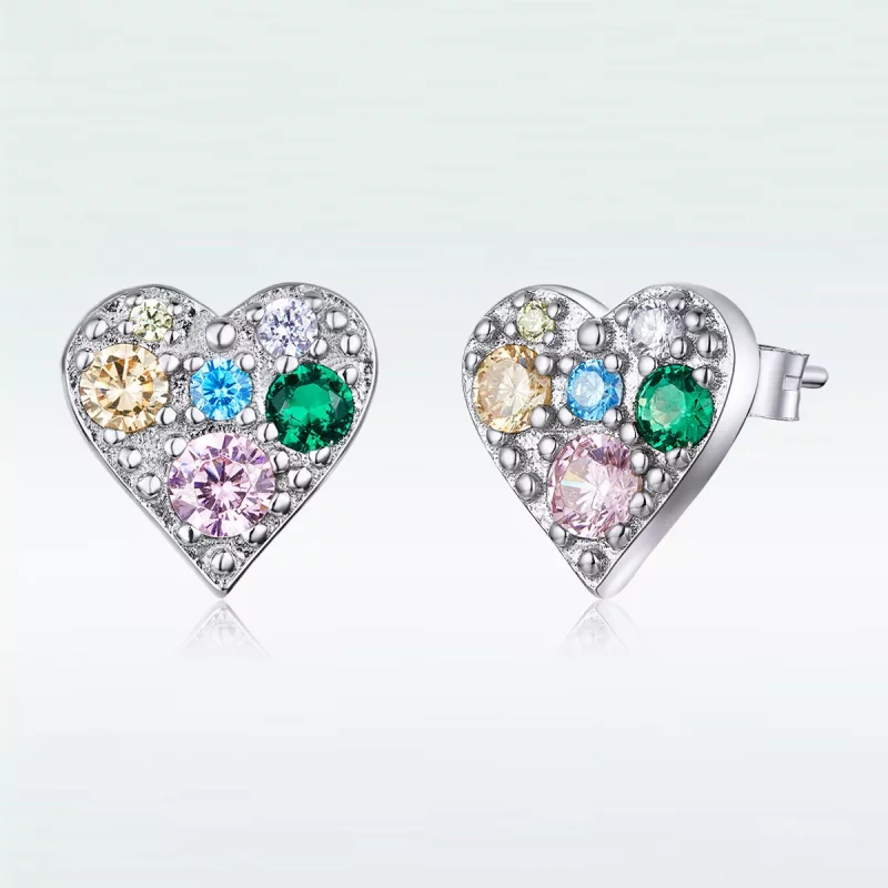 (imagen para) Pendientes de botón estilo Pandora en color plateado con amor colorido - SCE890 - Ver 5