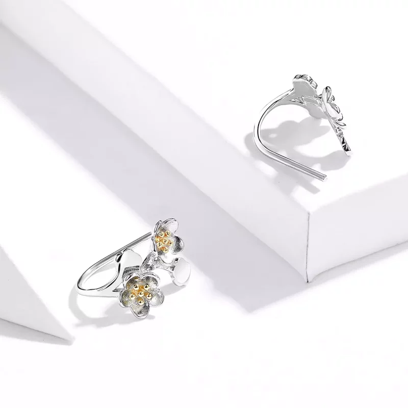 (imagen para) Pendientes de botón estilo Pandora en dos tonos bicolor Sakura - SCE778 - Ver 2