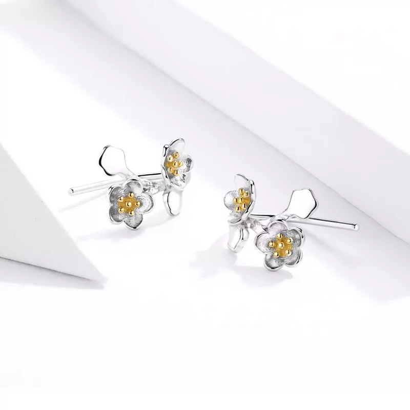 (imagen para) Pendientes de botón estilo Pandora en dos tonos bicolor Sakura - SCE778 - Ver 3