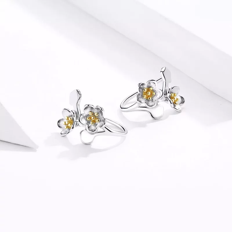 (imagen para) Pendientes de botón estilo Pandora en dos tonos bicolor Sakura - SCE778 - Ver 4