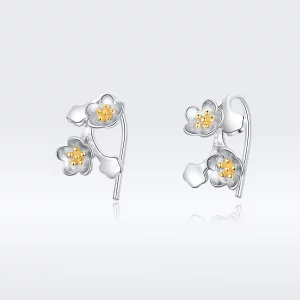 (imagen para) Pendientes de botón estilo Pandora en dos tonos bicolor Sakura - SCE778