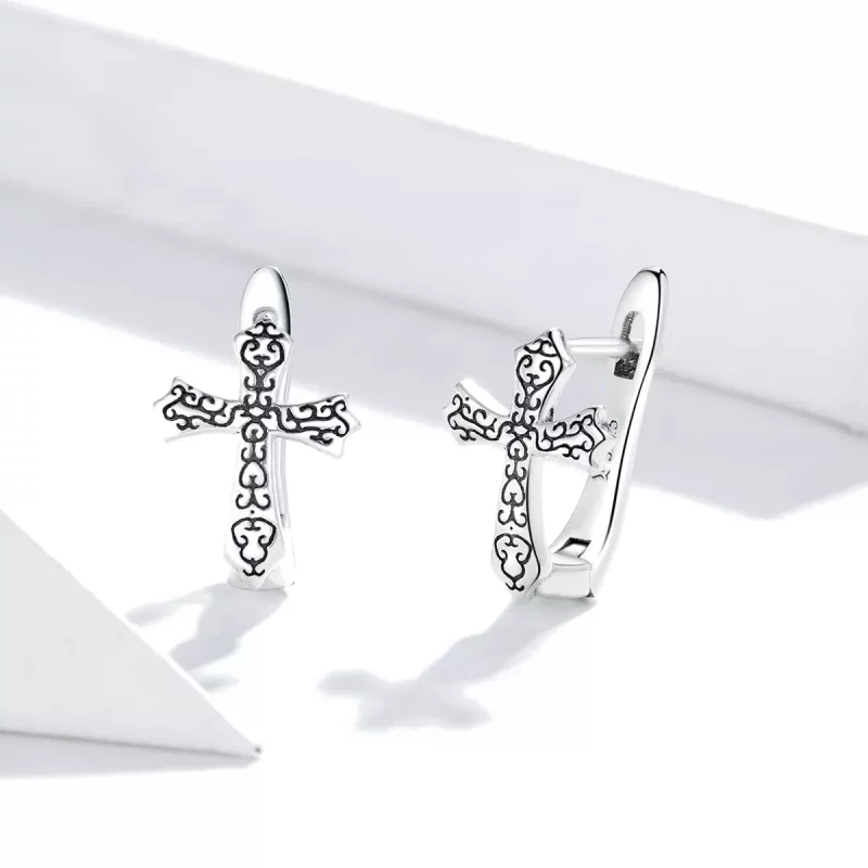 (imagen para) Pendientes de botón estilo Pandora en forma de cruz de vid plata - SCE943 - Ver 2