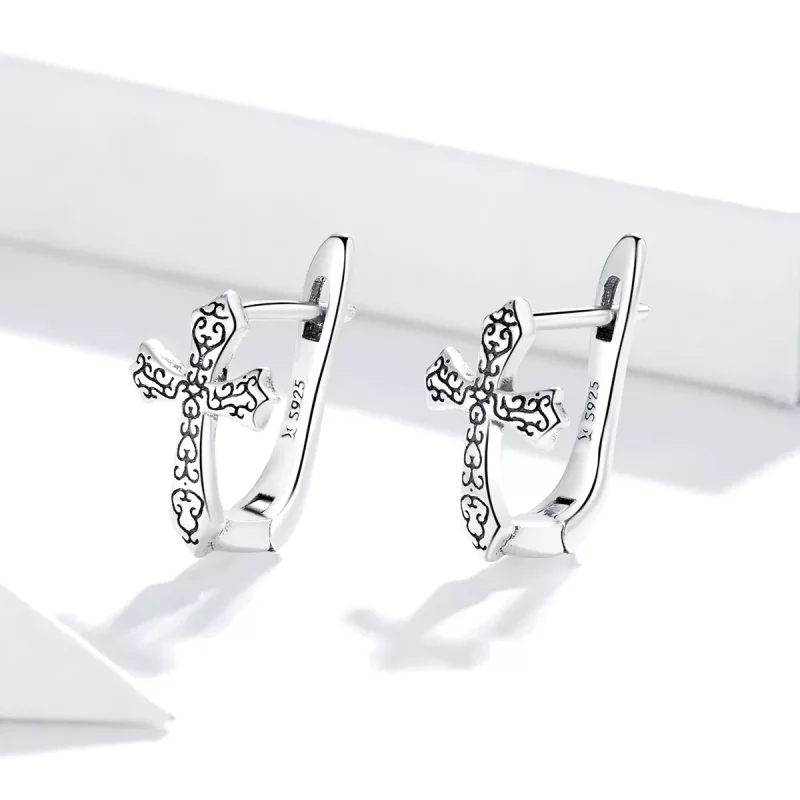 (imagen para) Pendientes de botón estilo Pandora en forma de cruz de vid plata - SCE943 - Ver 3