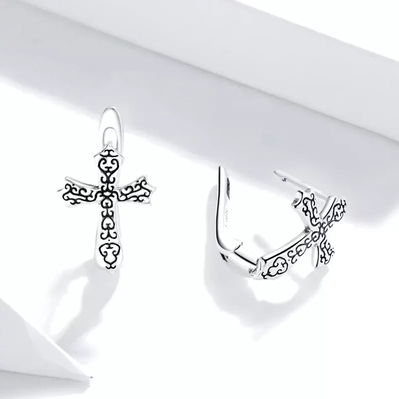 (imagen para) Pendientes de botón estilo Pandora en forma de cruz de vid plata - SCE943 - Ver 4