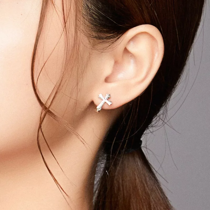 (imagen para) Pendientes de botón estilo Pandora en forma de cruz de vid plata - SCE943 - Ver 6