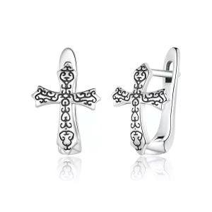 (imagen para) Pendientes de botón estilo Pandora en forma de cruz de vid plata - SCE943
