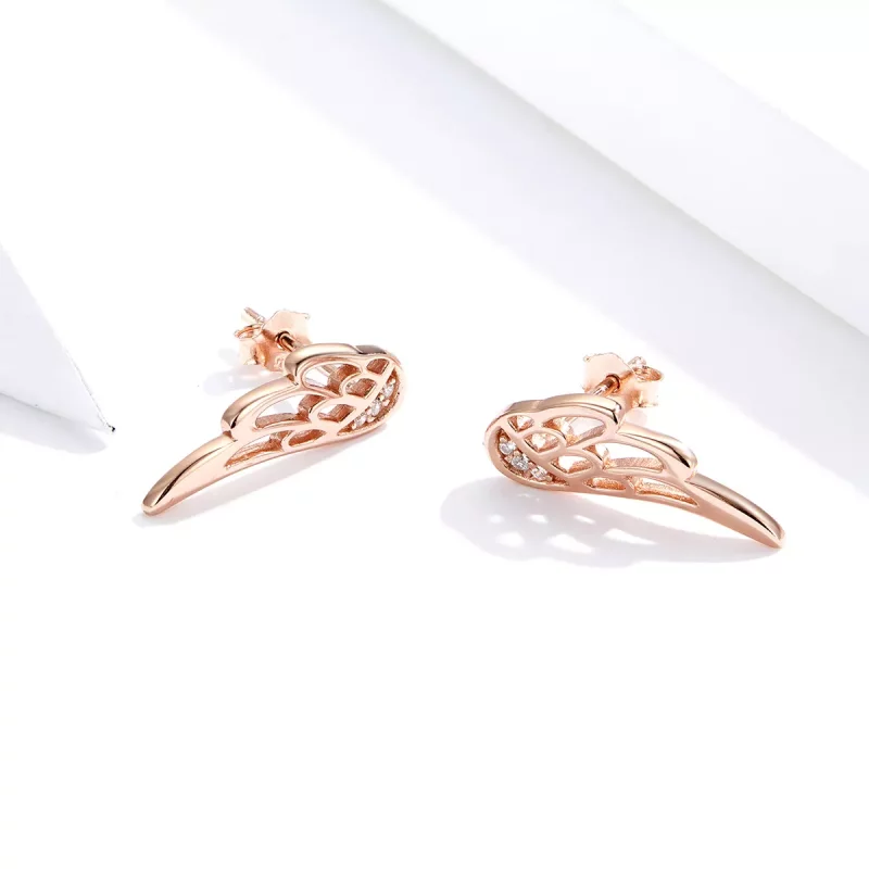 (imagen para) Pendientes de botón estilo Pandora en oro rosa con alas de elfo - SCE343-C - Ver 2
