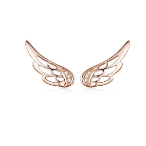 (imagen para) Pendientes de botón estilo Pandora en oro rosa con alas de elfo - SCE343-C