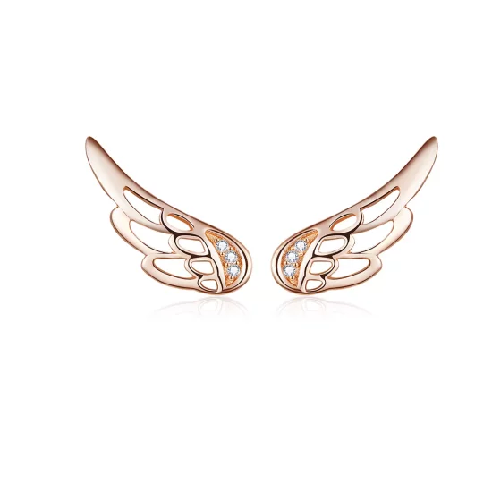 (imagen para) Pendientes de botón estilo Pandora en oro rosa con alas de elfo - SCE343-C