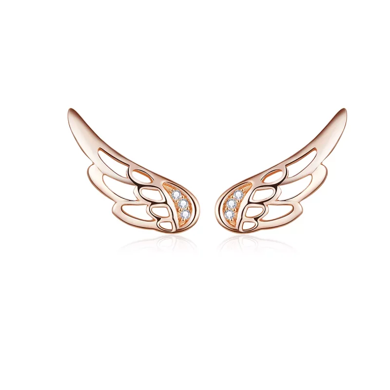 (imagen para) Pendientes de botón estilo Pandora en oro rosa con alas de elfo - SCE343-C