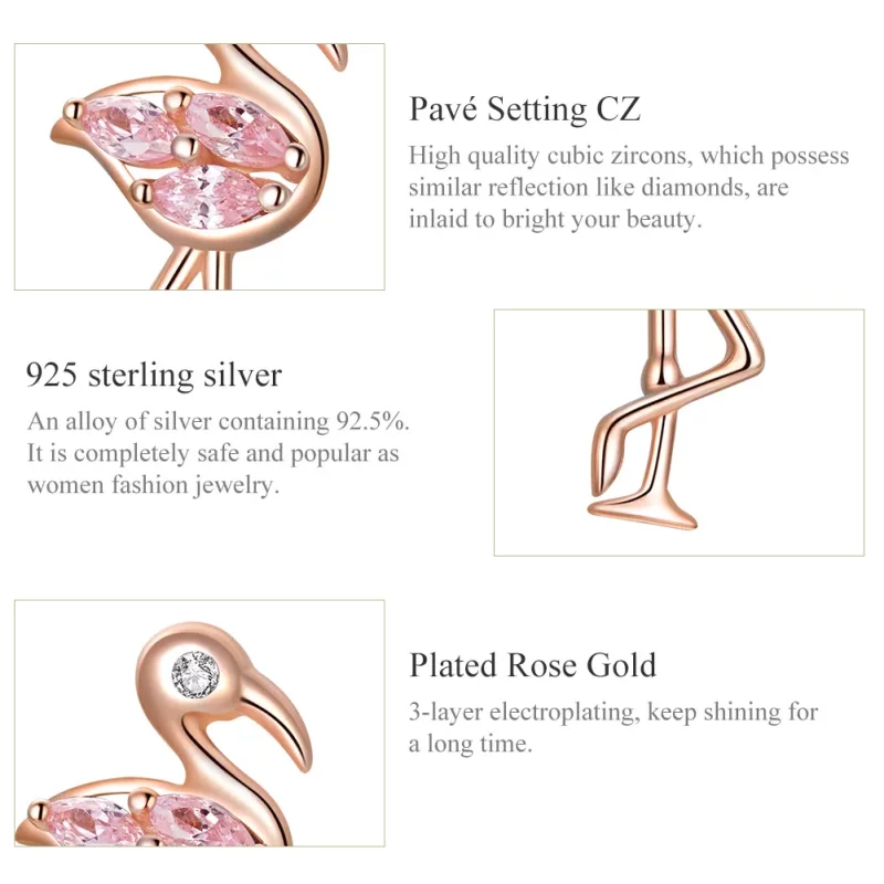 (imagen para) Pendientes de botón estilo Pandora en oro rosa con flamencos - BSE120 - Ver 3