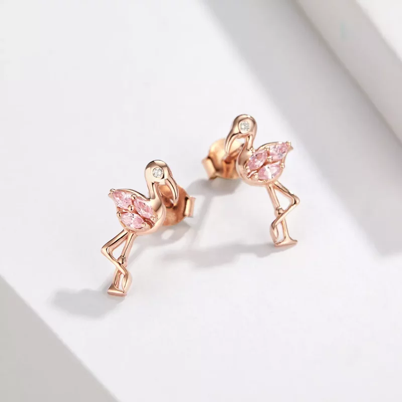 (imagen para) Pendientes de botón estilo Pandora en oro rosa con flamencos - BSE120 - Ver 5