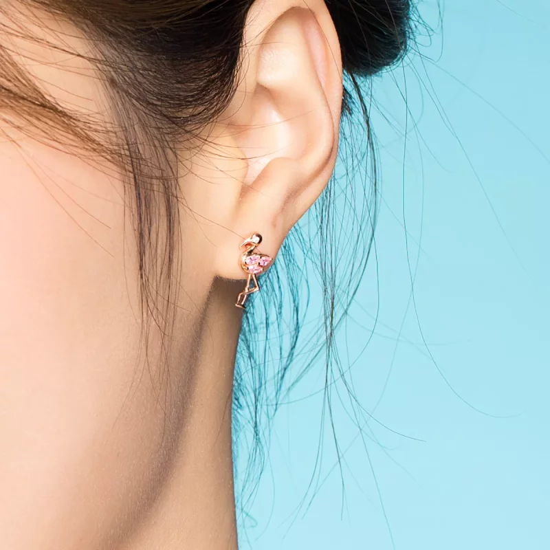 (imagen para) Pendientes de botón estilo Pandora en oro rosa con flamencos - BSE120 - Ver 6