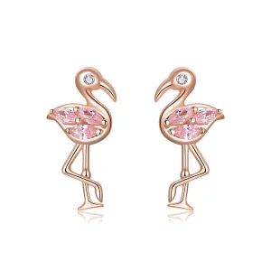 (imagen para) Pendientes de botón estilo Pandora en oro rosa con flamencos - BSE120